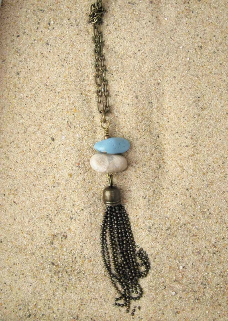 Long Necklace in Petoskey and Leland Blue in Bronze
